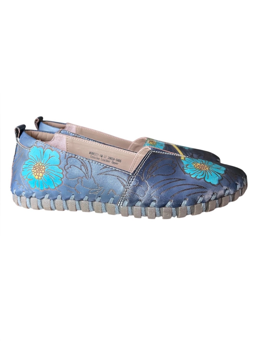 L’ARTISTE NEW Spring Step L'Artiste Modesty Blue Leather Floral Shoes Size 37 - Picture 5 of 11